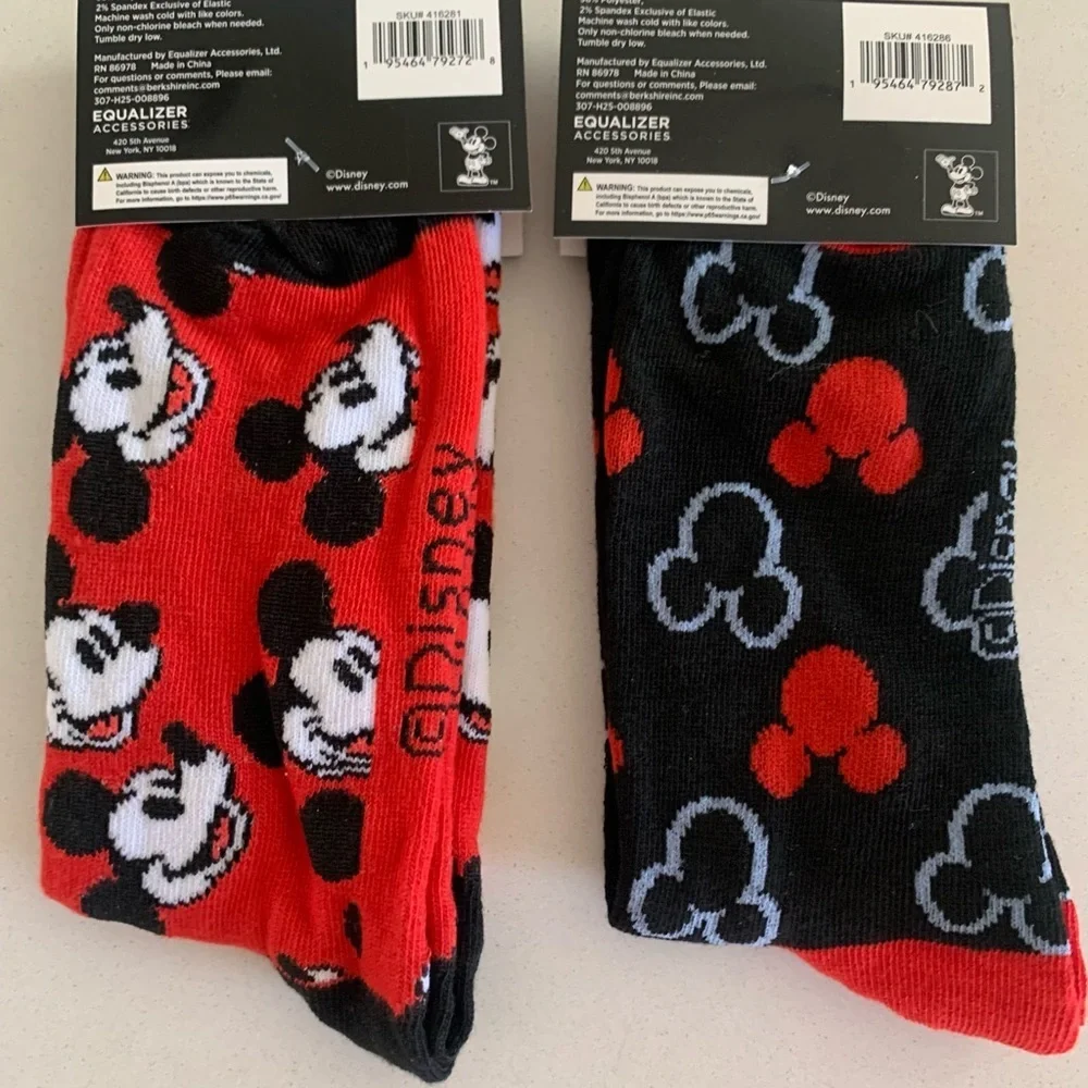NWT Disney Mickey Mouse Red and Black Socks Set of 2
